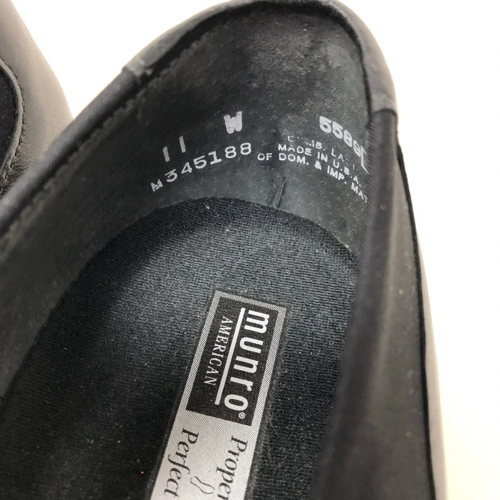 Munro Womens 11 W Kayla Wedge Loafers Black Leather Stretch Pumps